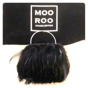 Moo Roo Charleston Black Feather Beaded Bag Purse